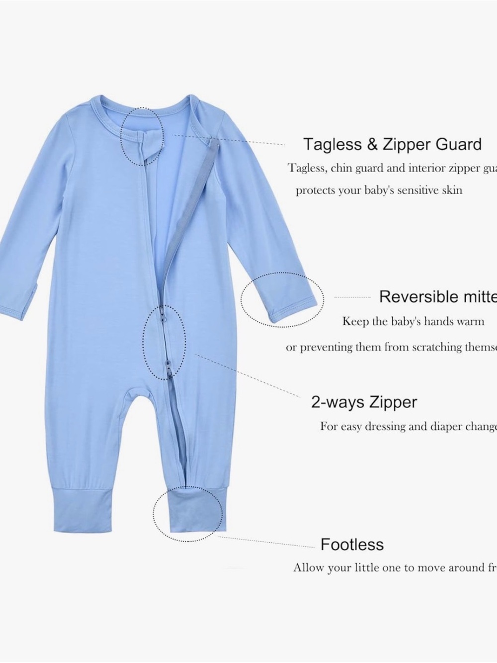 Aablexema 12-18 Month Bamboo Stretch Dual Zipper Pajamas